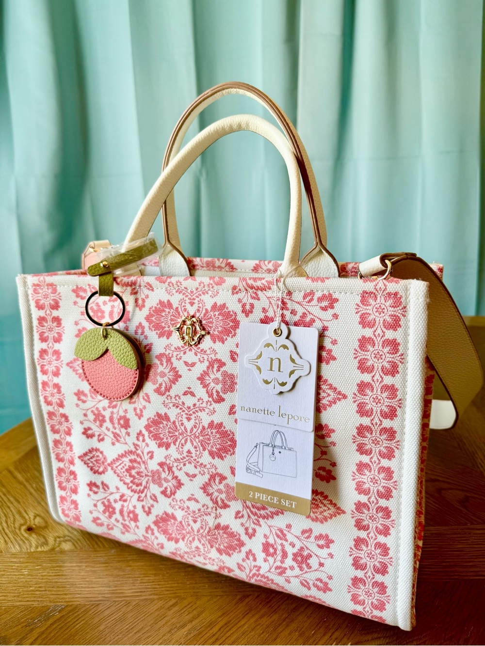 Nanette Lepore 🍑 ELLE Satchel CORAL FLORAL TILE Tote Handbag NWT
